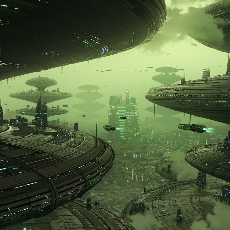 paysage futuriste vert